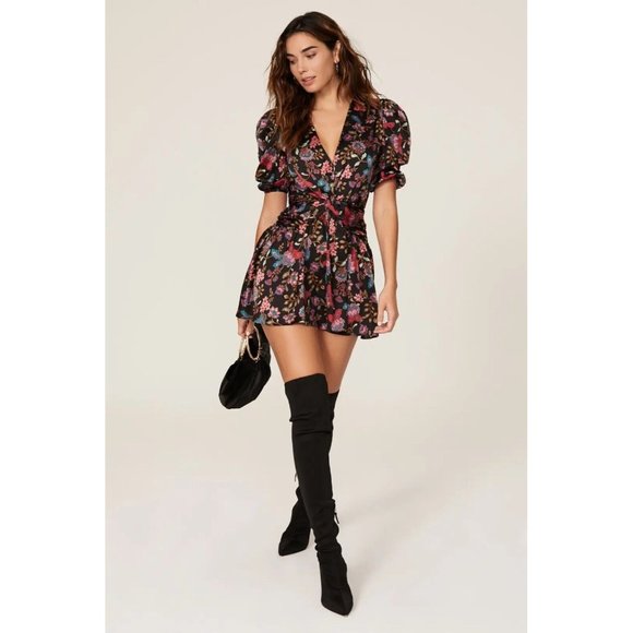 Misa Dresses & Skirts - MISA Los Angeles Narcissa Dress Gemstone Floral Satin